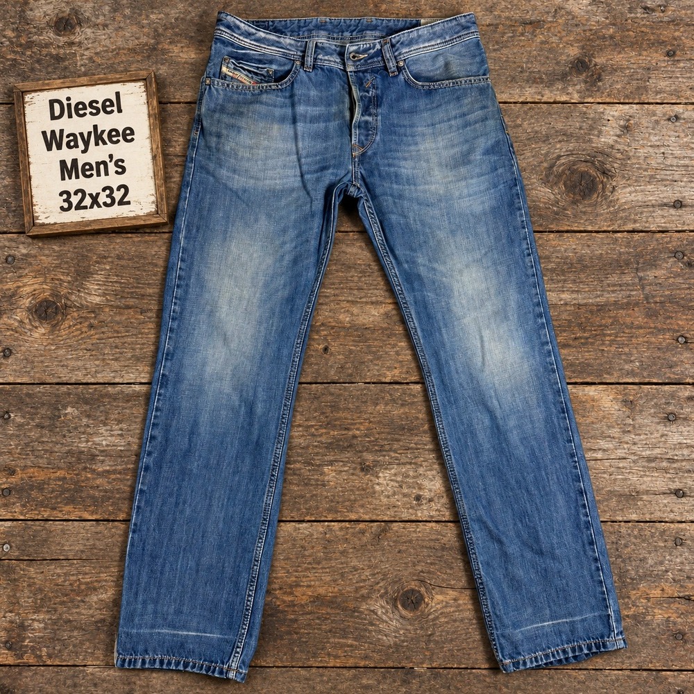 Diesel Waykee Mens Regular Straight Leg Jeans Blue Wash 32x32 0839C Button Fly